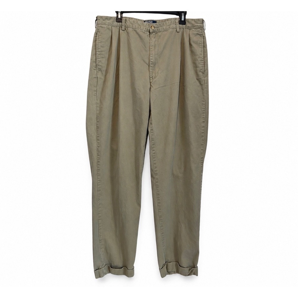 Polo Ralph Lauren Hammond Pant Mens 38x34 Pleated Cuffed Cotton Chinos‎